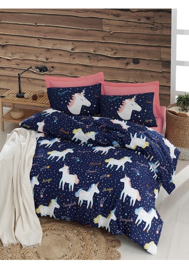 Eponj Home Kolay Ütülenir Nevresim Takımı Çift Kişilik Magicunicorn Laci Desenli