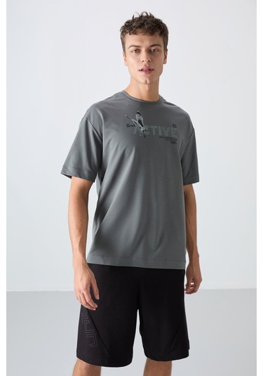 Tommy Life Haki Pamuklu Kalın Yumuşak Dokulu Oversize Fit Baskılı Erkek T-shirt - 88344 Haki