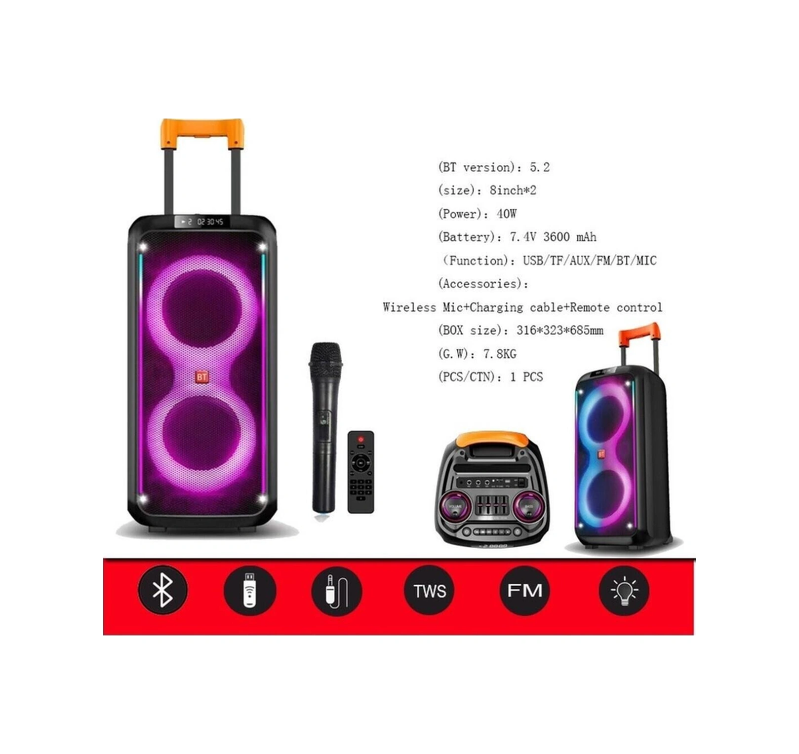 Ndr-1096 Büyük Boy Bluetooth Hoparlör Kablosuz Tekerlekli Taşınabilir Kablosuz Speaker Toplantı Anfi-113536