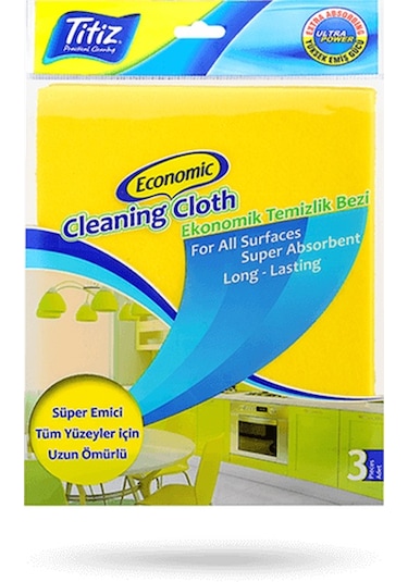 Titiz TP-703 Ekonomik Temizlik Bezi 3 Adet Sarı 35 x 38 CM