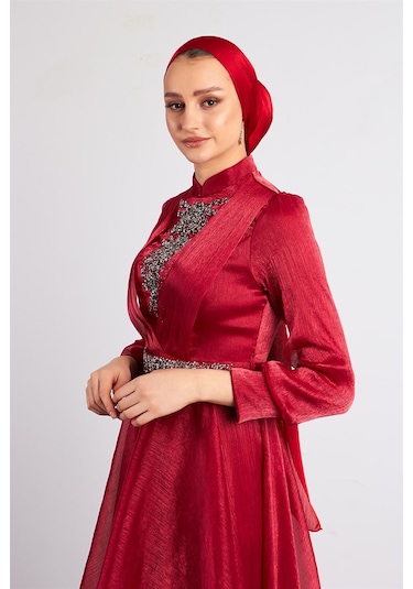 Livanomi Kırmızı Arya Tesettür Abiye Kırmızı