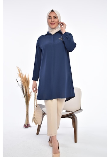 Kadın Büyük Beden Yaprak Baskılı Gömlek Tunik 001