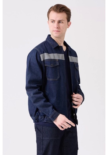 Erkek Denim Isg Mont Koyu Reflektör Detaylı Ce Tulipa Kot İş Güvenliği Reflektörlü Ceket Lacivert