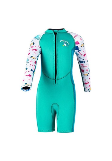 Dalış Ve Yelken 2.5 Mm Tek Parça Uzun Kollu Çocuk Sıcak Mayo Kalınlaşmış Anti-soğuk Sörf Ve Şnorkel Şort Yeşil