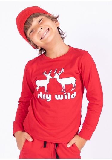 Yılbaşı Özel Baskılı Kırmızı Sweatshirt Kırmızı