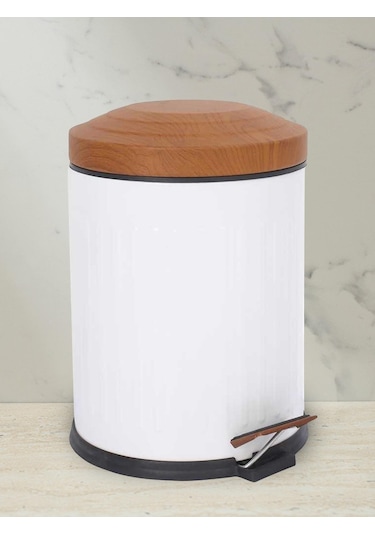 Foreca Ahşap Vintage Çöp Kovası Çizgili Beyaz 12 Lt