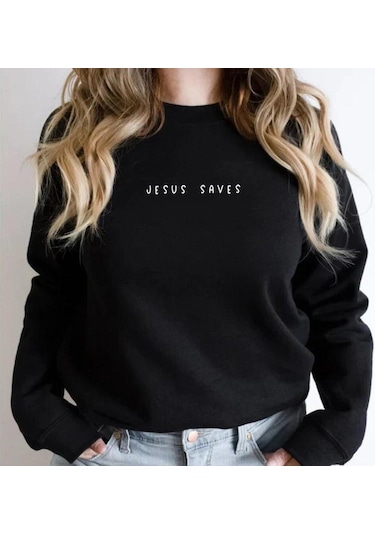 Siyah İsa Kurtarır Kazak Hıristiyan Tişörtü İnanç Üst İsa Hoodie İncil Ayetleri Crewneck Kazak Kadın Grafik Kazak Tops Siyah