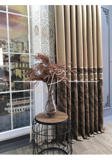 Tül Perde 32122 Nolu Desen Kadife Işleme Tül Perde Çok Renkli