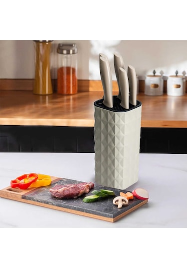 Cooker Ckr2870 Akrilik Plastik Standlı 6 Parça Bıçak Seti Krem