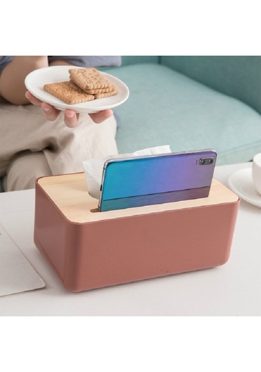 Sones Oluklu Çekmece Kutusu Ev Oturma Odası Doku Kutusu Kütük Kapaklı, Telefon Tutucu Fonksiyonu Beyaz