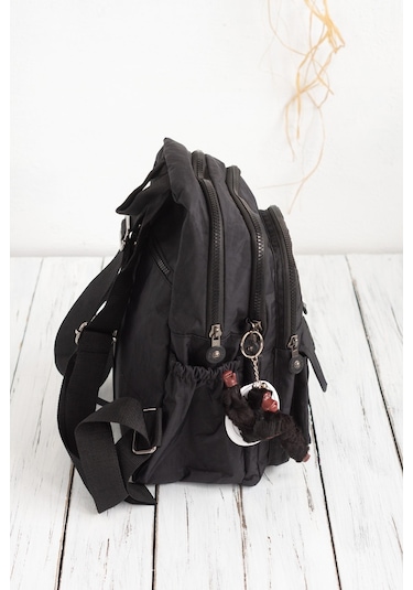 Krinkıl / Klinkır Su Geçirmez Ithal Kumaş Çok Gözlü Günlük Küçük Kadın Sırt Çantası Siyah 8317 Siyah