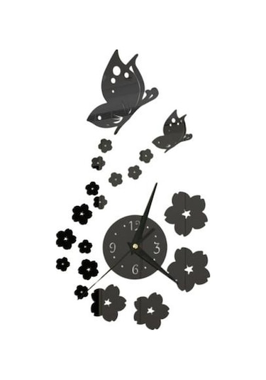 Siyah 1 Takım Asılı Duvar Saati Kendinden Yapışkanlı Dekorasyon 3d Görsel Efekt Çekici Yeni Eve Taşınma Hediye Otel Dekor Siyah