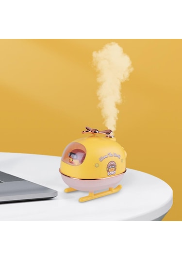 Sevimli Pilot Ördek Tasarımlı Ultrasonik Gece Lambası ve Difüzörlü Nemlendirici Buhar Makinesi Sarı