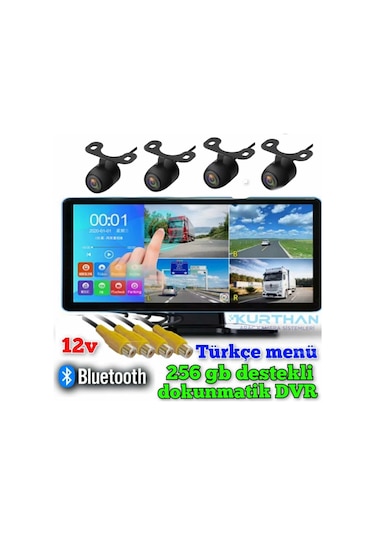 4 Kameralı 10,36 İnç Dokunmatik Mp5 Bluetooth 4k Ahd Dvr Set