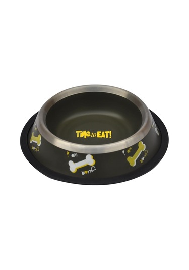 Zampa Kaymaz Tabanlı Kemik Desenli 32 Oz Çelik Kedi Mama ve Su Kabı