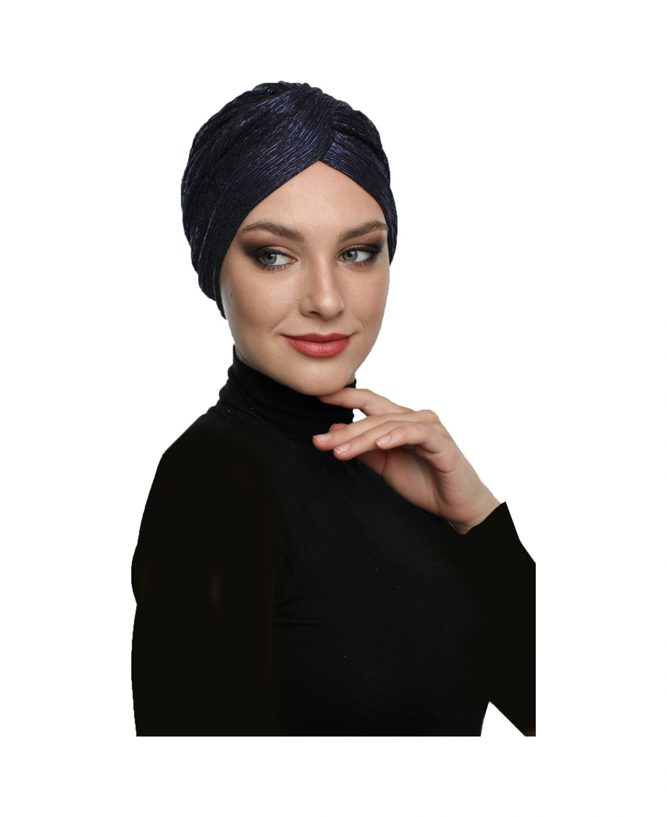 Simli Çapraz Astarlı Lacivert Hazır Türban Tesettür Bone Lacivert