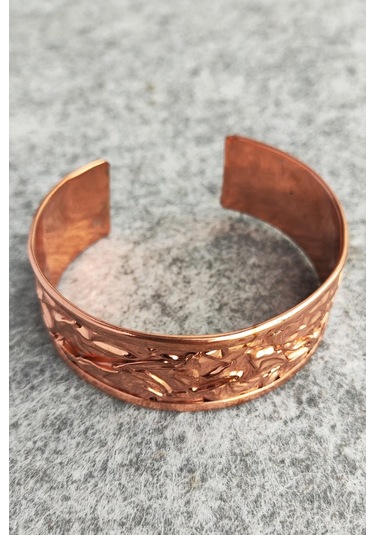 Bakır Renk Rölyef Desen Şekilli El Yapımı Ayarlanabilir Bakır Bileklik Çok Renkli