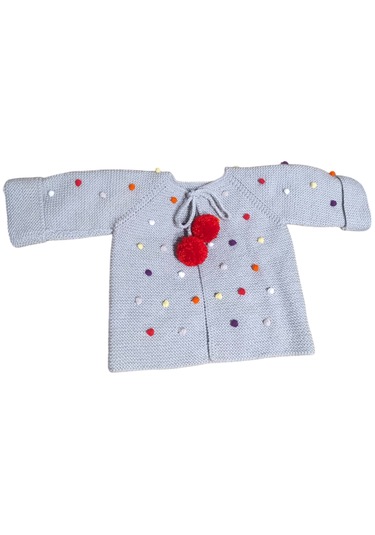 Pomponlu Bebek Hırkası Gri