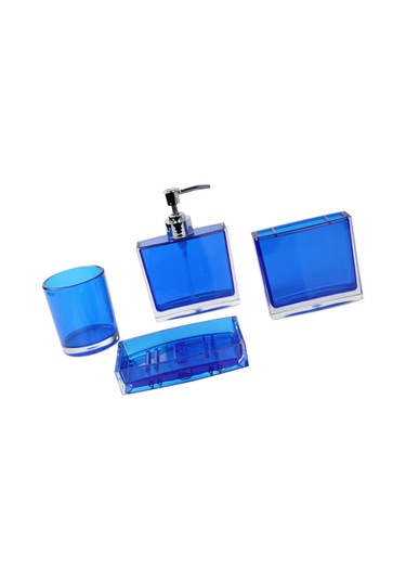 Suntek 4x Losyon Dispenser Bardak Diş Fırçası Tutucu Seti Mavi