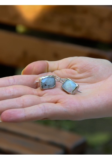 Doğal Taş Aytaşı Doğal Taşlı Rodyum Kaplama Kadın Küpe Euku3ayr Beyaz