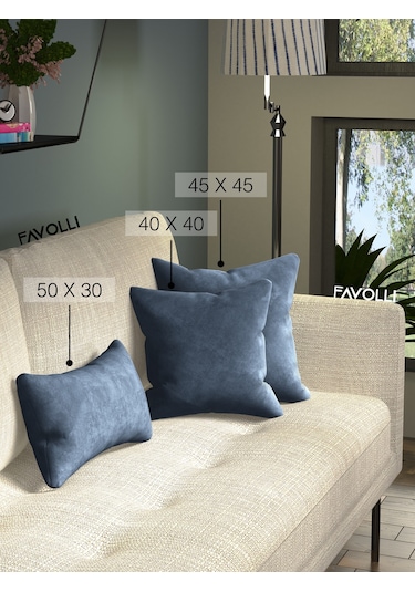 Kadife Dokulu Koyu Mavi Renk Kırlent Kılıfı Dream Serisi Punch İçin Uygun Gizli Fermuar Koyu Mavi