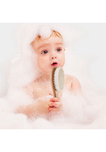 Geeksen Bebek Saç Bakım Seti - Ahşap Tarak, Masaj Fırçası Ve Silikon Fırça 4 Parça Yenidoğan Ve Çocuklar İçin