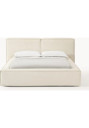 Nova Karyola Baza Başlık Set 160x200 Cm. Kırık Beyaz Keten Kumaş Montaj Dahil