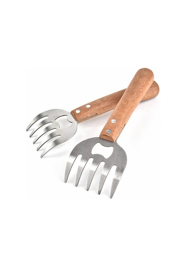 Xiyyadms Paslanmaz Çelik Et Pençesi - Uzun Ahşap Saplı, Kaymaz Tutuşlu, Kolay Temizlenir Bbq Ve Et Ayırma Aleti Diğer