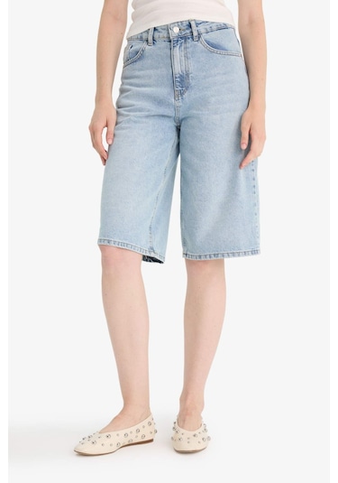 Defacto Yüksek Bel Jean Bermuda Şort E9040ax25aunm85 Indigo