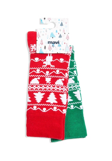 Mavi - Yılbaşı Temalı 2li Çorap Seti 0911390-82054 Kırmızı