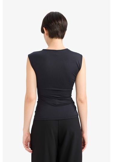 Defacto Slim Fit Dar Kesim Bisiklet Yaka Dantel Detaylı Kolsuz Bluz G4116ax25aubk81 Siyah-bk81