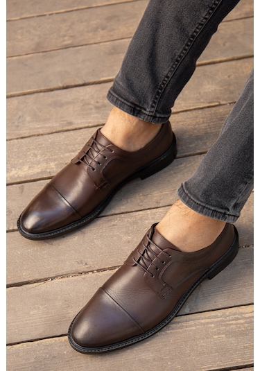 D00226 Günlük Ortopedik Hakiki Deri Erkek Klasik Ayakkabı Kahverengi