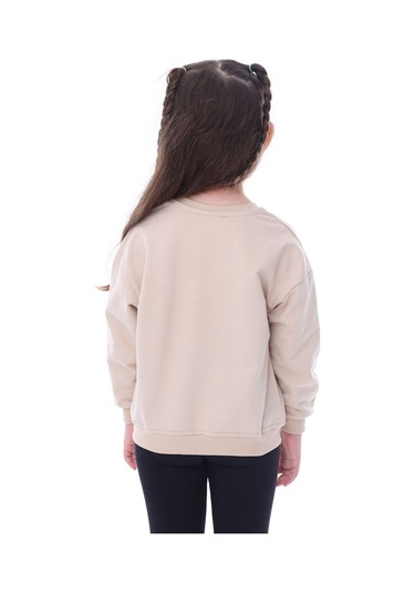 Zuzunga Basic Düz Renk Bej Fırçalı Yumuşak %100 Pamuk Sweatshirt