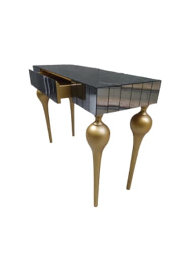 Dresuar Tombul Model Ahşap Kayın Torna Parlak Gold Renk Ayak Siya Ahşap