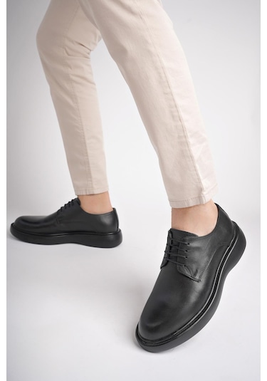 Muggo Smith Garantili Günlük Klasik Hakiki Deri Casual Rahat Ortopedik Kalın Taban Erkek Ayakkabı Siyah