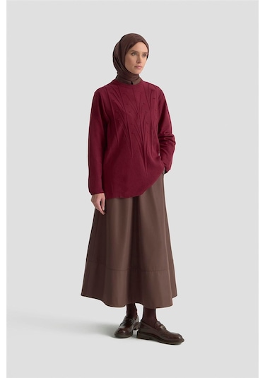 Armine Başak Desenli Kazak 25kd7006 Bordo Bordo