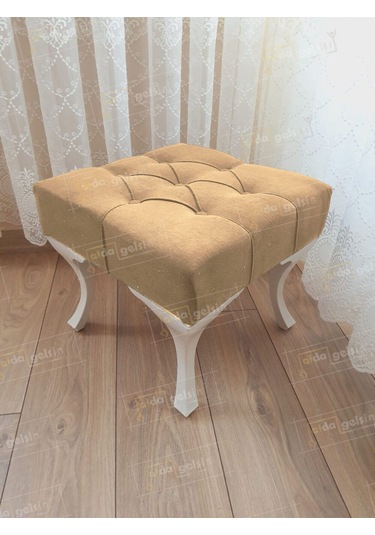 Kapitoneli Makyaj Pufu Ayak Ucu Puf Beyaz Ayak 45 45 Vizon