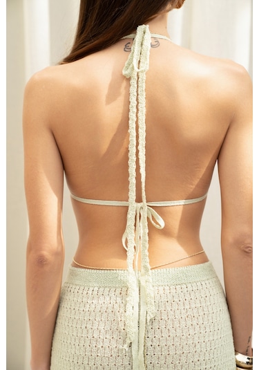 Mai Collection Pangestu Üçgen Yeşil Crop Etek Triko Takım