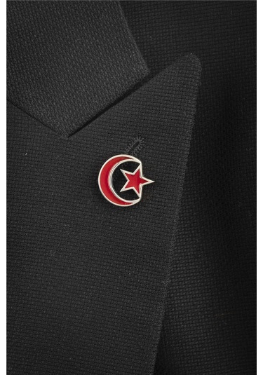 925 Ayar Gümüş Ayyıldız Mineli Rozet -8064 Gümüş