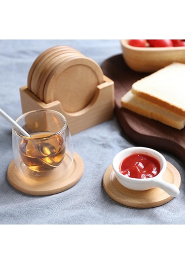 1 Takım Kayın Ahşap Bardak Altlığı Placemats Ahşap Bardak Altlığı Ahşap Bardak Altlığı Kutusu Yuvarlak Şekil Termos Mat Kahve Çay Bardağı Altlığı Ahşap
