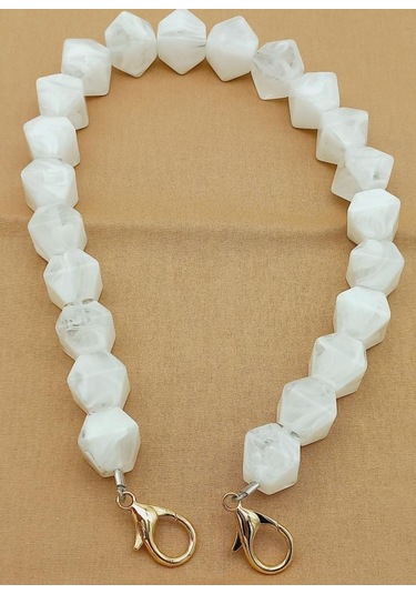 Angel Çanta Aksesuar Akrilik Sekizgen Boncuklu Beyaz Renk 50 Cm Çanta Sapı