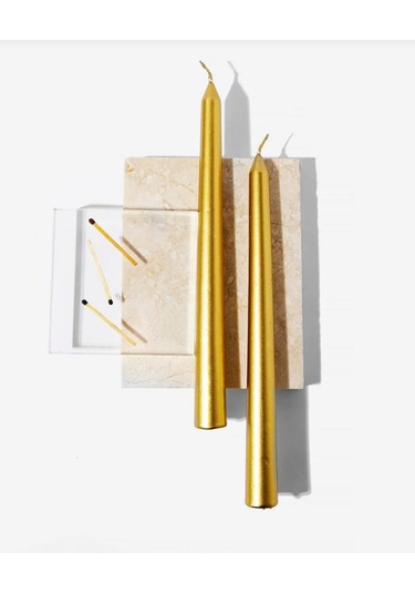 Denic 2 li Metalik Gold Şamdan Mum  Konik Mum