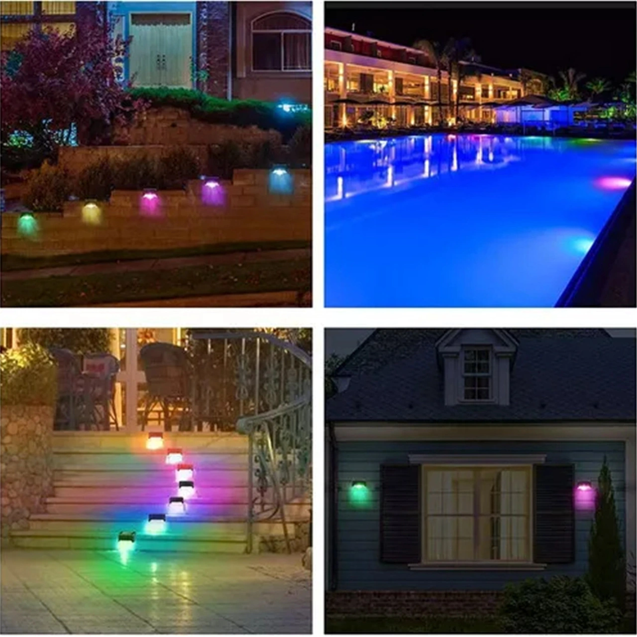Xindoker Siyah Renkli Güneş Enerjili Led Basamak Lambası Seti 8 Adet - Dış Mekan İçin Su Geçirmez, Otomatik Aç/kapat, Renkli Işık, Bahçe/evreği/trampeliny Aydınlatma Siyah