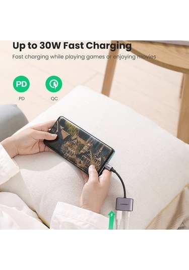 My Topped İpad Pro & Samsung Uyumlu Ugreen Note 20 Huawei P40 Aux Dönüşürücü, Usb-c Şarj & 3.5mm Kulaklık Jack Adaptör