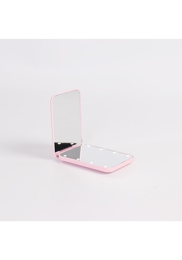 Wezone Led Işıklı 8 Led'li Elden Taşınabilir Katlanabilir Makyaj Aynası, 2x Büyütme Özelliği, Pilli, Pembe Hediyelik Ayna