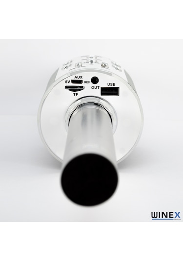 Winex UsbA+TF Sd Kart+3.5mm Aux Bluetooth Karaoke Mikrofonu Gümüş