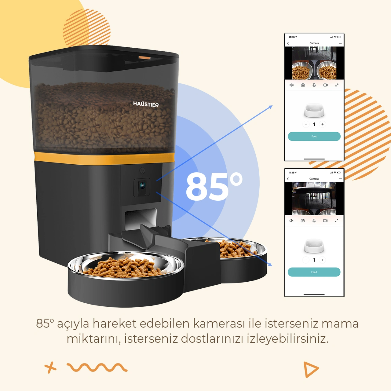 Haustier Qq005-d Kameralı Akıllı Kedi Köpek Otomatik Mama Kabı