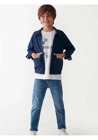 Çocuk Pamuklu Mevsimlik Cepli Ceket-14016 Lacivert