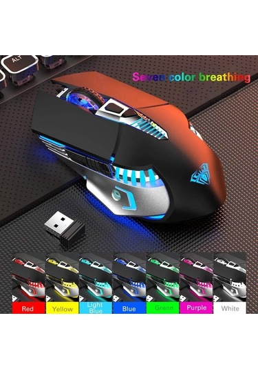 Bluetooth Şarjlı Kablosuz Yan Düğmeli Fare 3 Modlu: Bt5.0/3.0+2.4ghz 7 Renkli Işık Siyah Diğer