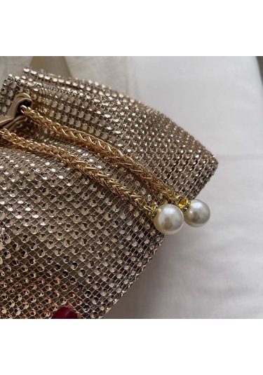 Rhinestone Kadın Omuz Çantası Yaz Zinciri Çapraz Çanta Kova Çantalar Çanta Altın